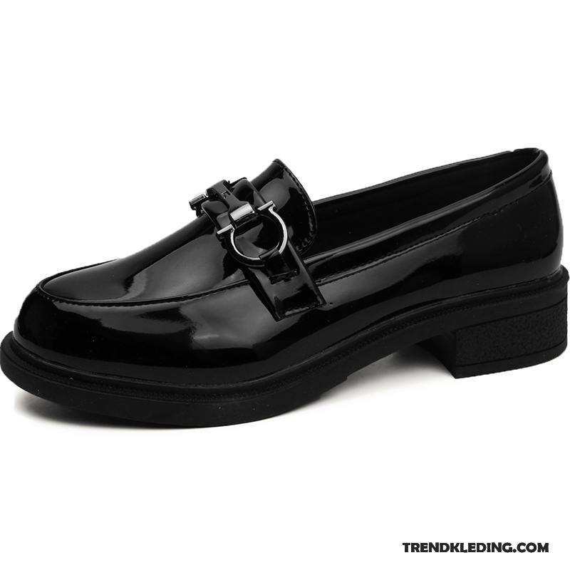 Mocassins Dames Dikke Zool Leren Schoenen Voorjaar Loafers Pumps Vrouwen Zwart