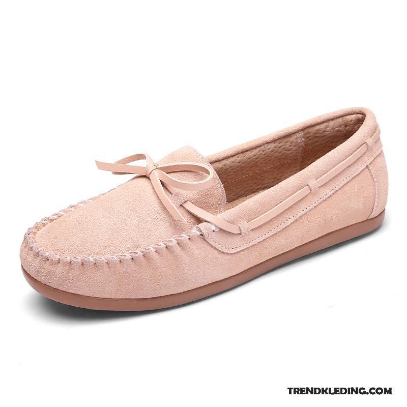 Mocassins Dames Schoenen Vlinderdas Slip On Echt Leer Vrouwen Driver Roze