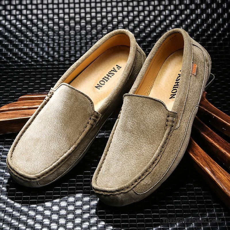 Mocassins Heren Casual Slip On Driver Zachte Zolen Zomer Echt Leer Kaki