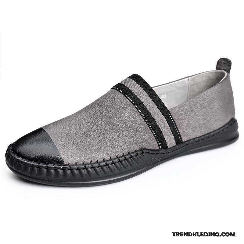 Mocassins Heren Echt Leer Voorjaar Brits Casual Mannen Slip On Grijs