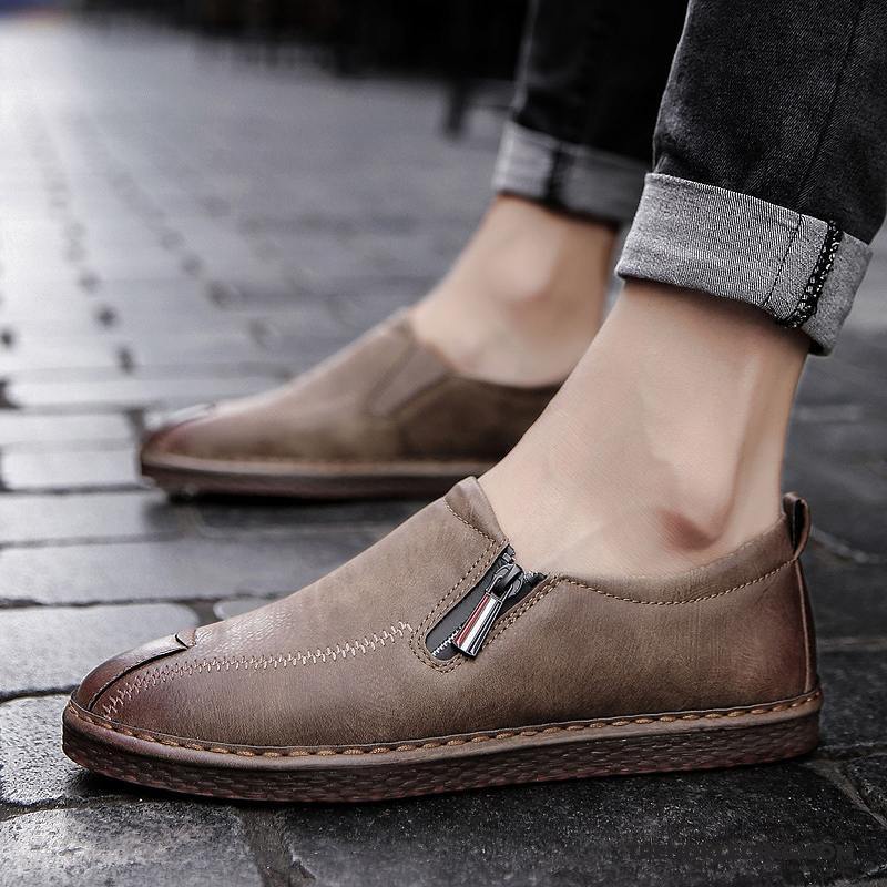 Mocassins Heren Leren Schoenen Ademende Brits Slip On Alle Wedstrijden Trend Abrikoos Kleur