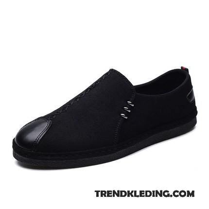 Mocassins Heren Leren Schoenen Casual Mannen Trend Ademende Slip On Zwart