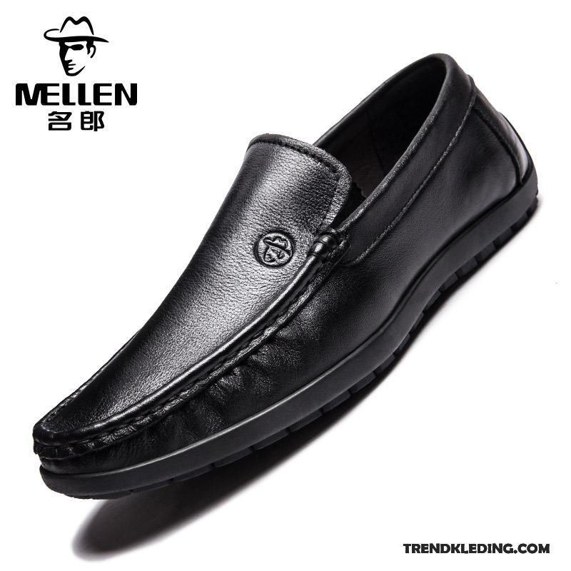 Mocassins Heren Leren Schoenen Slip On Casual Loafers Mannen Echt Leer Zwart