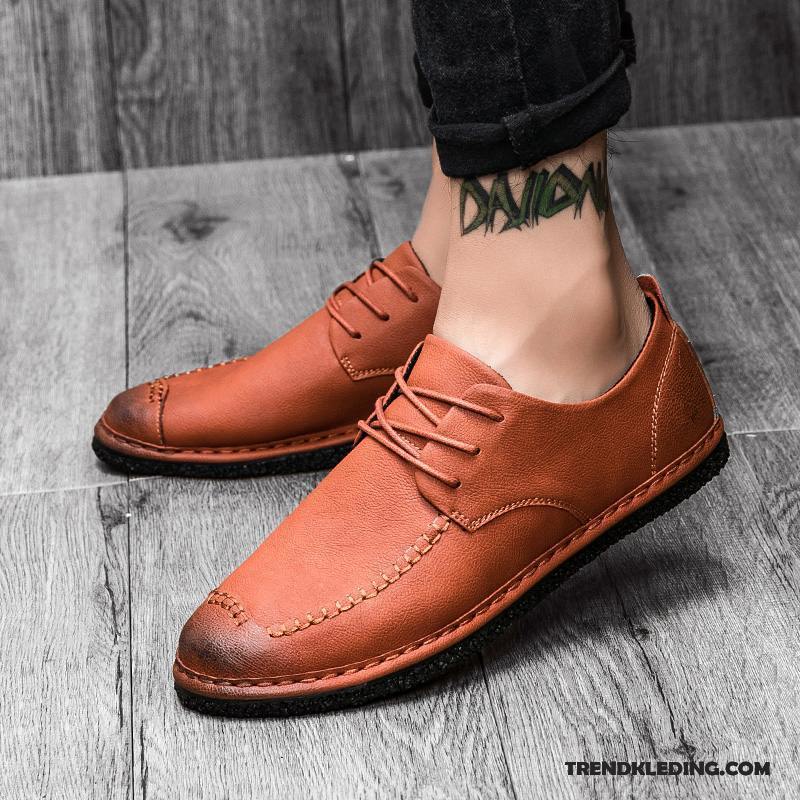 Mocassins Heren Mannen Brits Leren Schoenen Casual Bootschoenen Alle Wedstrijden Rood Bruine