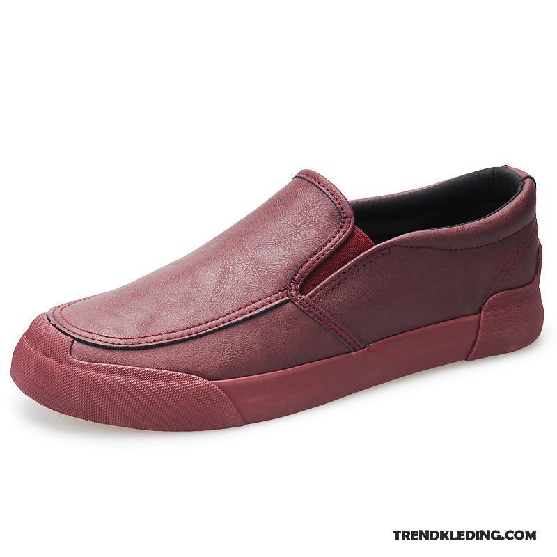 Mocassins Heren Mannen Casual Leren Schoenen Loafers Voorjaar Trend Rode Wijn