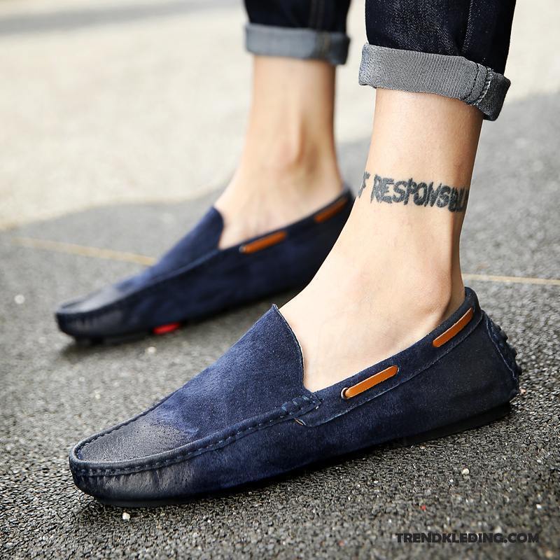 Mocassins Heren Zomer Bootschoenen Echt Leer Voorjaar Casual Brits Marineblauw