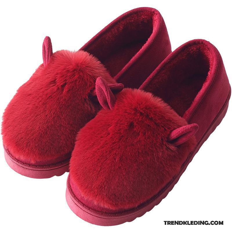 Pantoffels Dames Vrouw Plateauzool Mooie Winter Warm Schoenen Rood