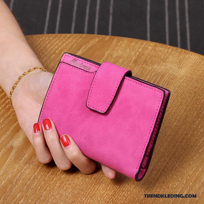 Portemonnee Dames Student Kaart Tas Klittenband Vintage Mini Korte Roze Rood