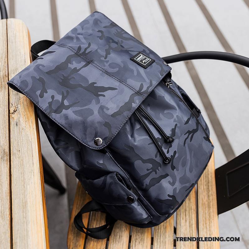 Rugzak Heren Groot Student Casual Mode Trend Schooltas Camouflage Blauw