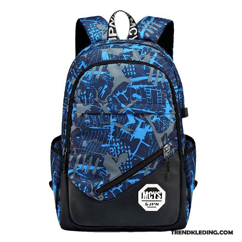 Rugzak Heren Schooltas Gemiddelde De Middelbare School Student Mode Groot Marineblauw