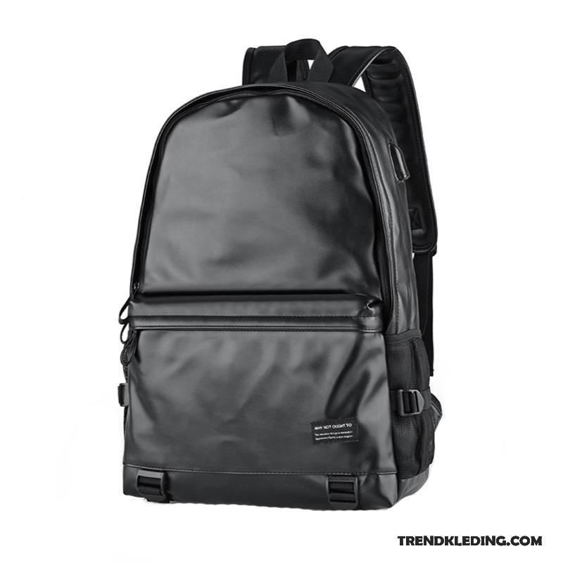 Rugzak Heren Student Casual Leer Schooltas Trend Reizen Zwart