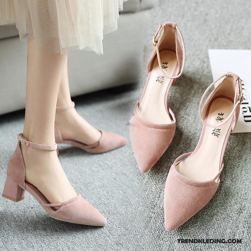 Sandalen Dames Sandaal Vrouwen Hoge Hakken Punt Dikke Zool Schoenen Roze
