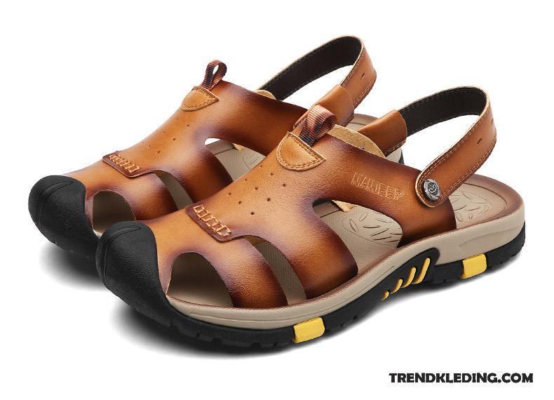 Sandalen Heren 2018 Mannen Echt Leer Casual Zomer Schoenen Zandkleur Bruine