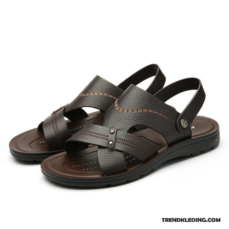 Sandalen Heren Antislip Leer Mannen 2018 Echt Leer Zomer Zandkleur Bruine