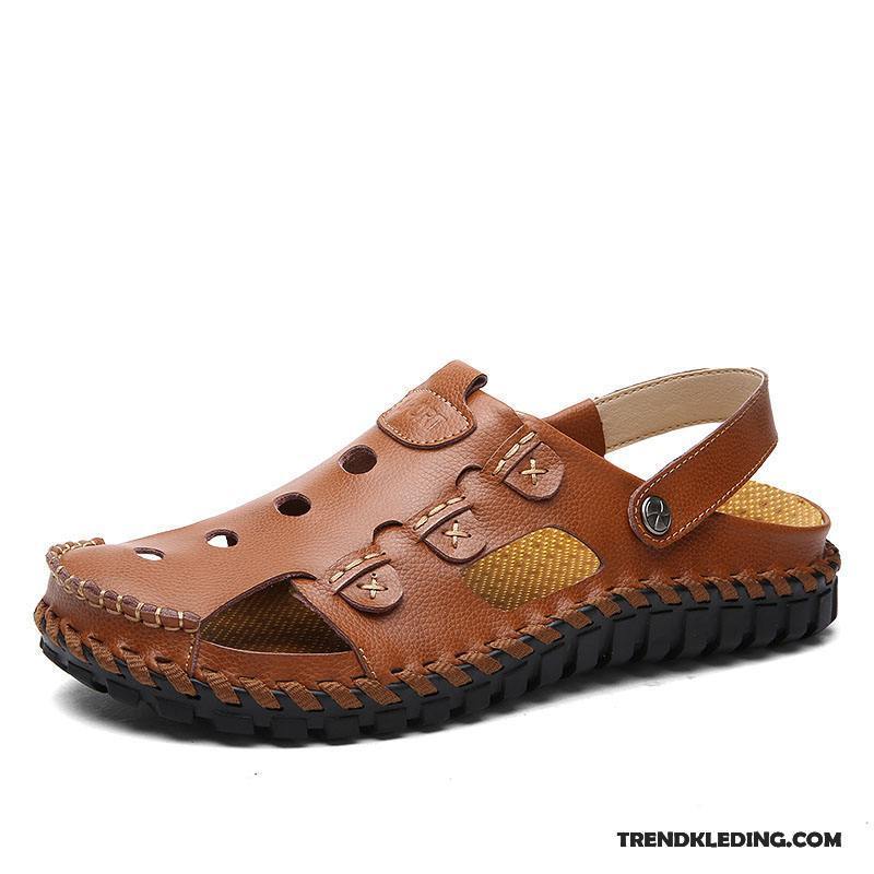 Sandalen Heren Schoenen Antislip Ademende Mannen 2018 Leer Zandkleur Bruine