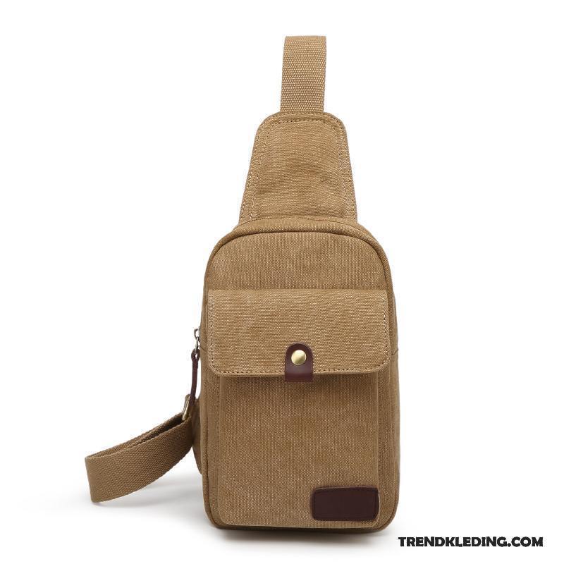 Schoudertas Heren Borst Tas Heuptas Sporttas Casual Messenger Tas Canvas Kaki