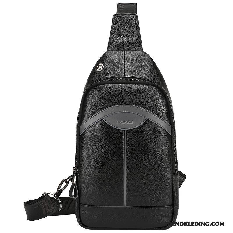 Schoudertas Heren Borst Tas Leer Lederen Casual Rugzak Messenger Tas Zwart