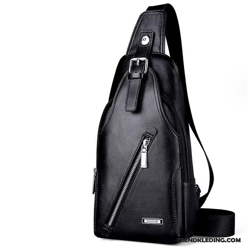 Schoudertas Heren Business Rugzak Casual Messenger Tas Trend Echt Leer Zwart