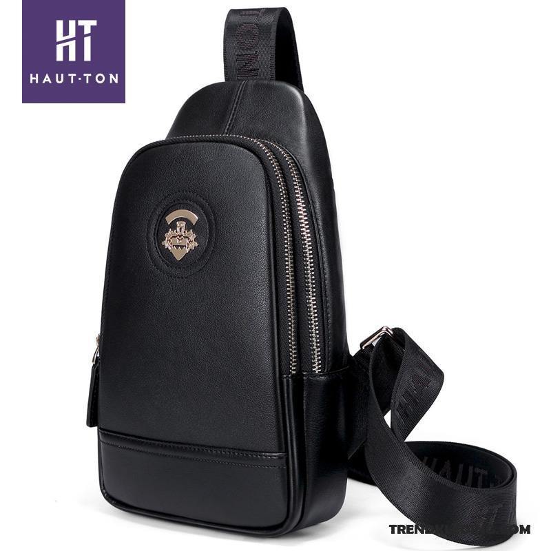 Schoudertas Heren Echt Leer Messenger Tas Rugzak Casual Trend Borst Tas Zwart