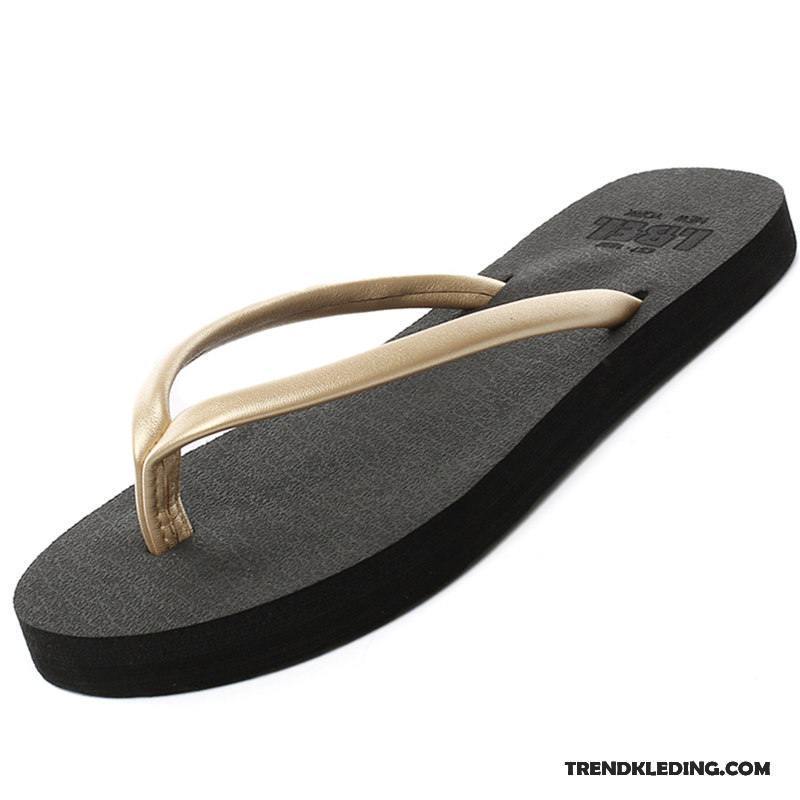 Slippers Dames Pantoffels Zomer Alle Wedstrijden Strand Bovenkleding Plat Zandkleur Bruine