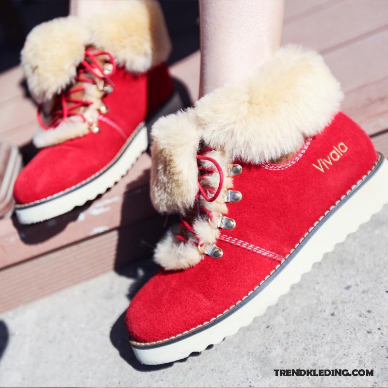 Sneeuwlaarzen Dames Schoenen Leer Korte Laarzen Winter Laars Antislip Rood