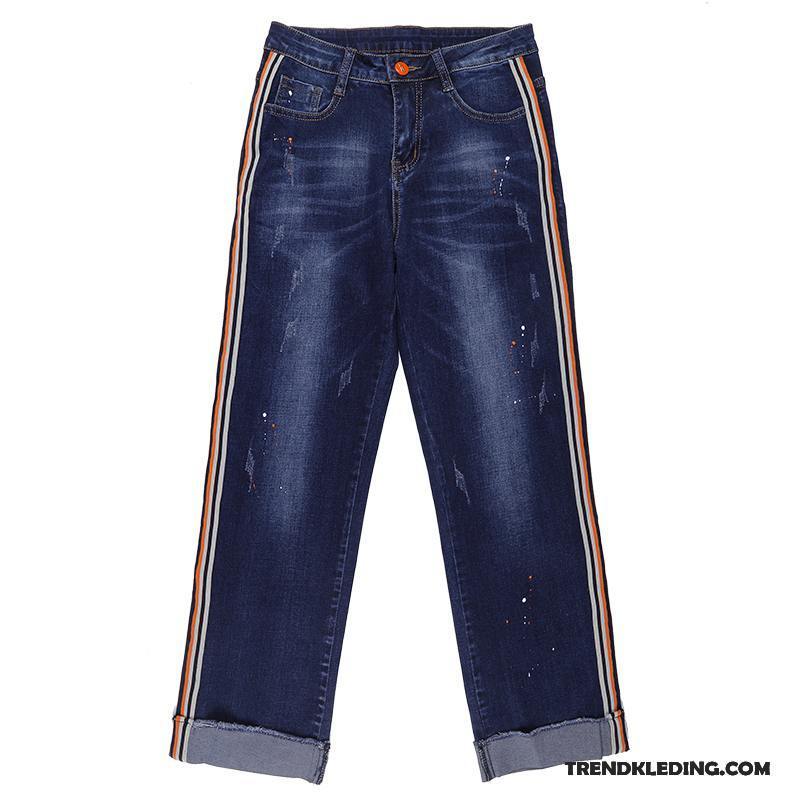 Spijkerbroek Dames Dunne Spijkerbroek Jeans Plooiende Voorjaar Hoge Taille Zomer Donkerblauw Rood Wit