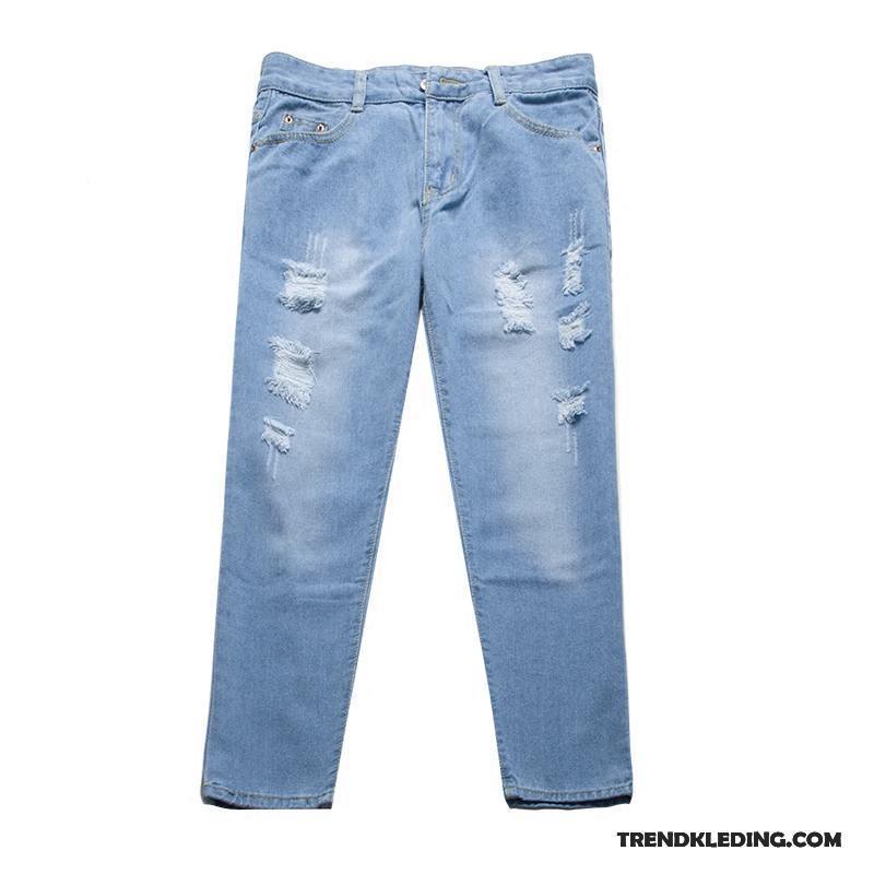 Spijkerbroek Dames Mode Nieuw Mini Rechtdoor Gaten Spijkerbroek Jeans Lichtblauw