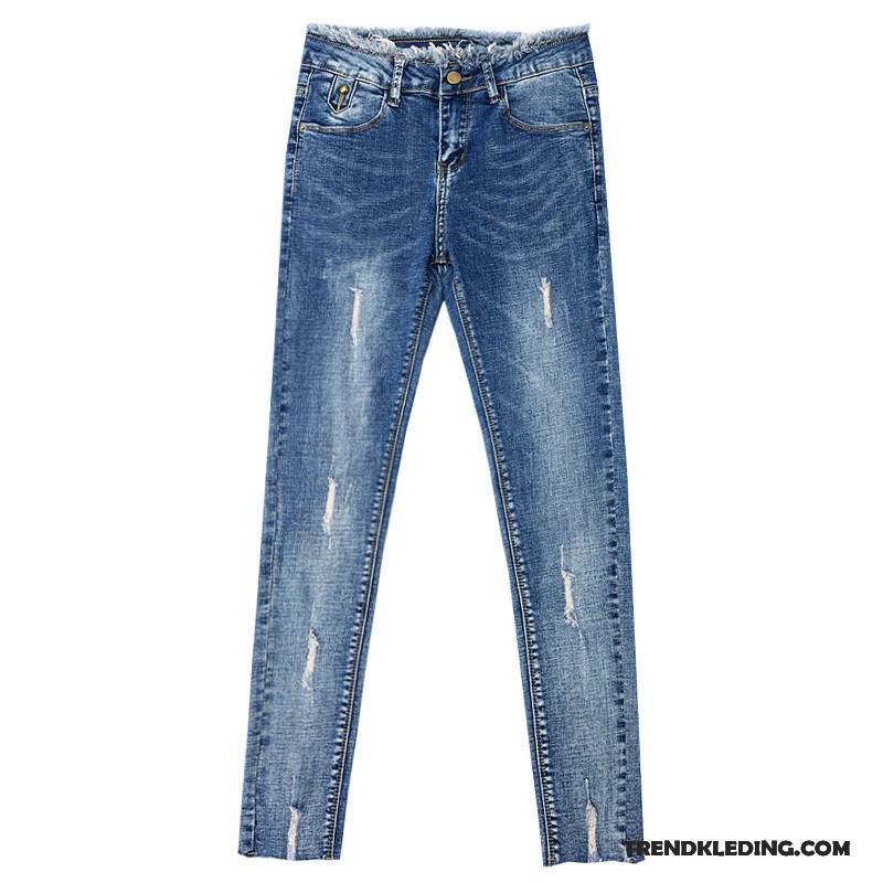 Spijkerbroek Dames Nieuw Voorjaar Dunne Spijkerbroek Jeans 2018 Gaten Blauw