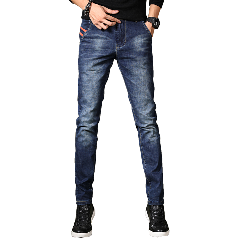 Spijkerbroek Heren Casual Rechtdoor Jeugd Elastiek Voorjaar Slim Fit Blauw