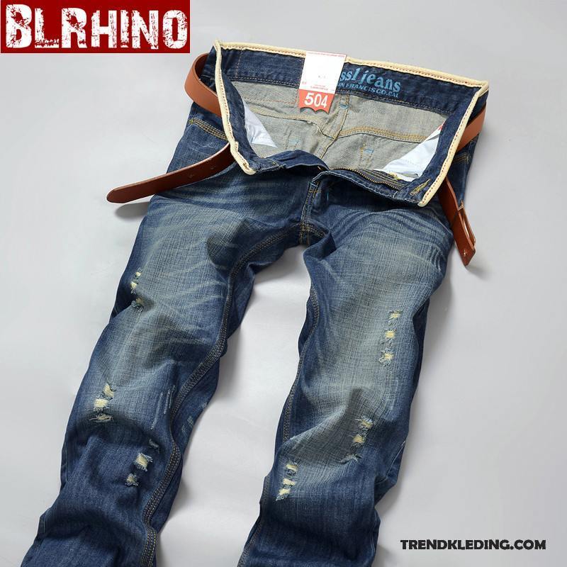 Spijkerbroek Heren Jeugd Gaten Rechtdoor Koe Slim Fit Spijkerbroek Jeans Lichtblauw