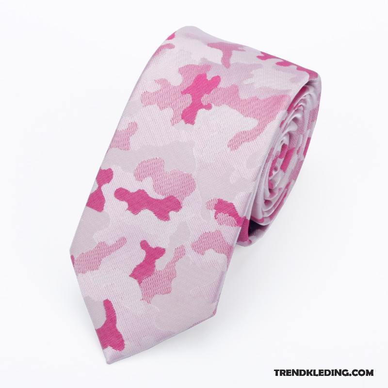 Stropdas Heren Smal Casual Mini Student Business Persoonlijkheid Camouflage Roze Rood