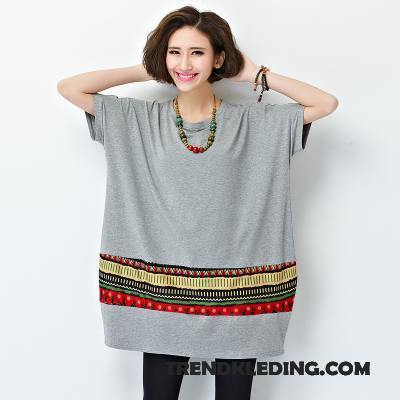 T-shirt Dames Groot Trend Losse Katoen Korte Mouw Verbinding Grijs