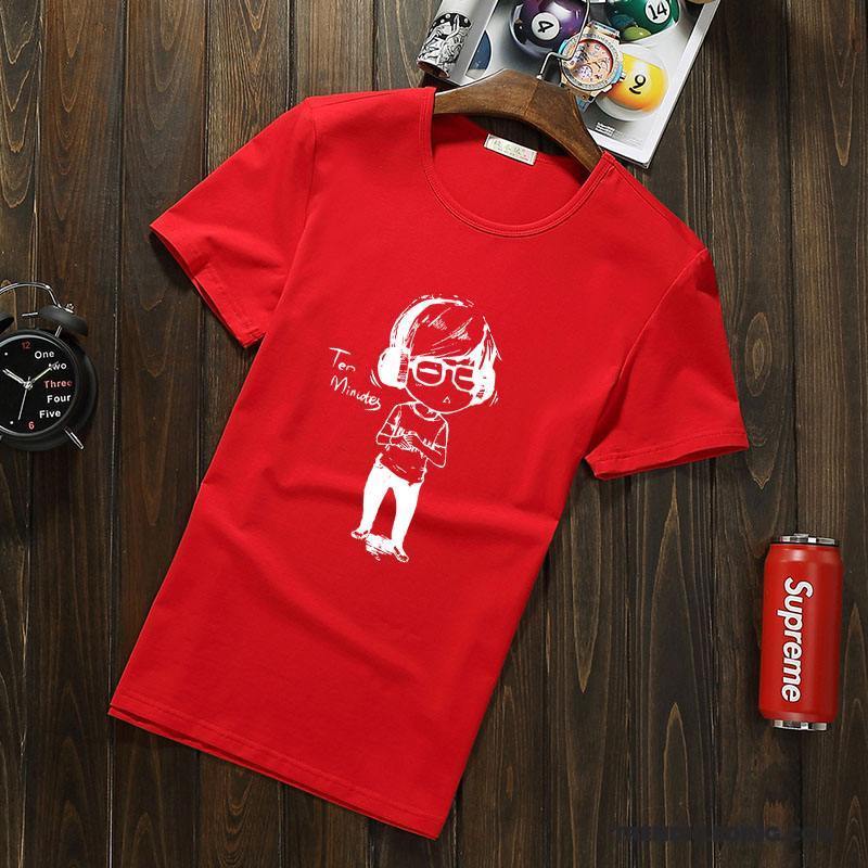 T-shirt Heren Korte Mouw Halve Mouw Ronde Hals Casual Spotprent Student Rood