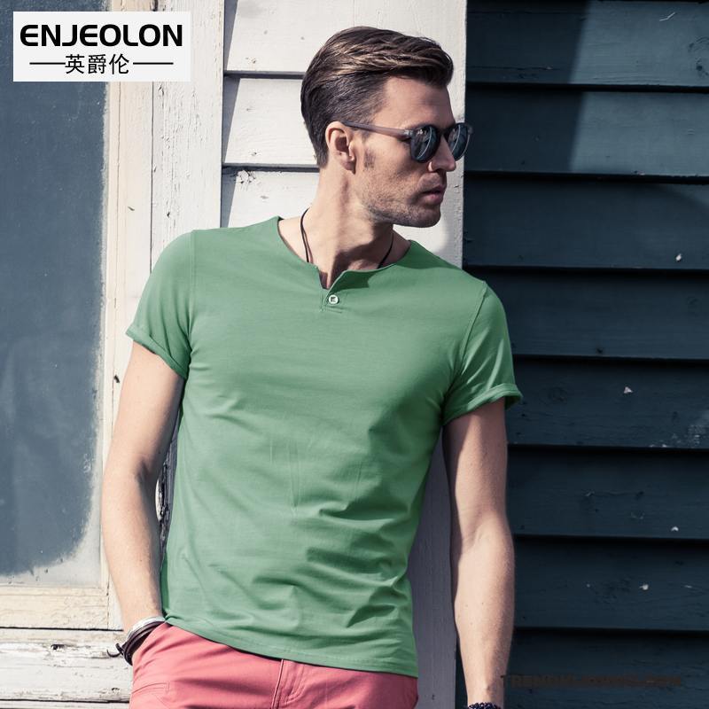 T-shirt Heren Korte Mouw Nieuw Zomer Slim Fit 2018 Mannelijk Groen