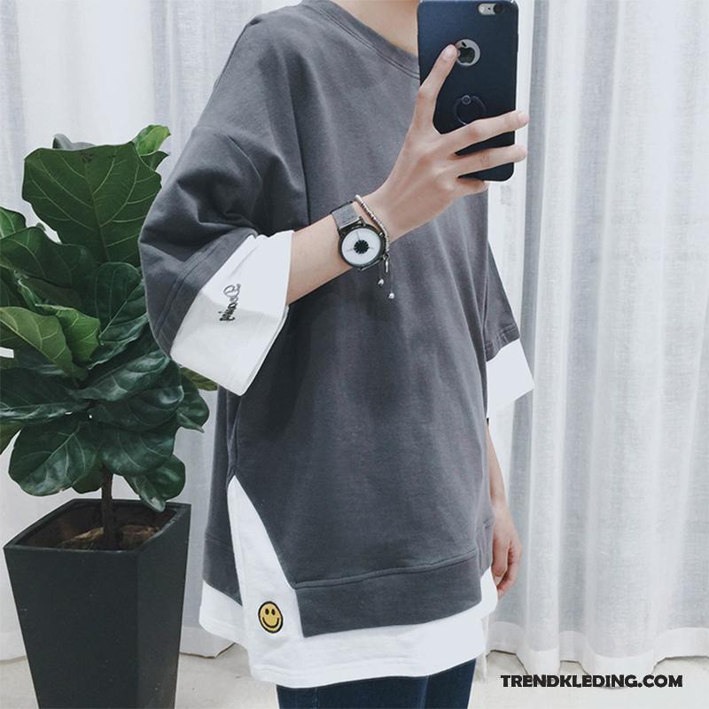 T-shirt Heren Trend Halve Mouw Zomer Losse Hoodie Korte Mouw Grijs