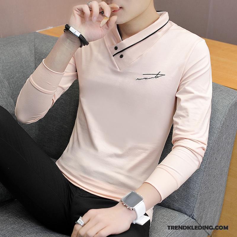 T-shirt Lange Mouw Heren Jasje Persoonlijk Voorjaar Hoodie Onderhemd Slim Fit Roze