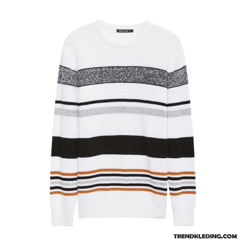 Trui Heren Herfst Casual Streep Gebreid Hemd Voorjaar Pullover Wit